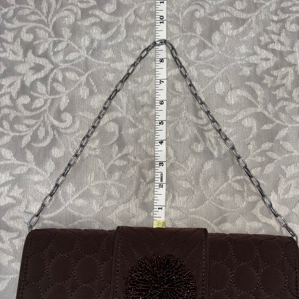 Vera Bradley Dazzle Clutch Espresso Brown Quilted Beaded Pom Pom Purse - Picture 11 of 12